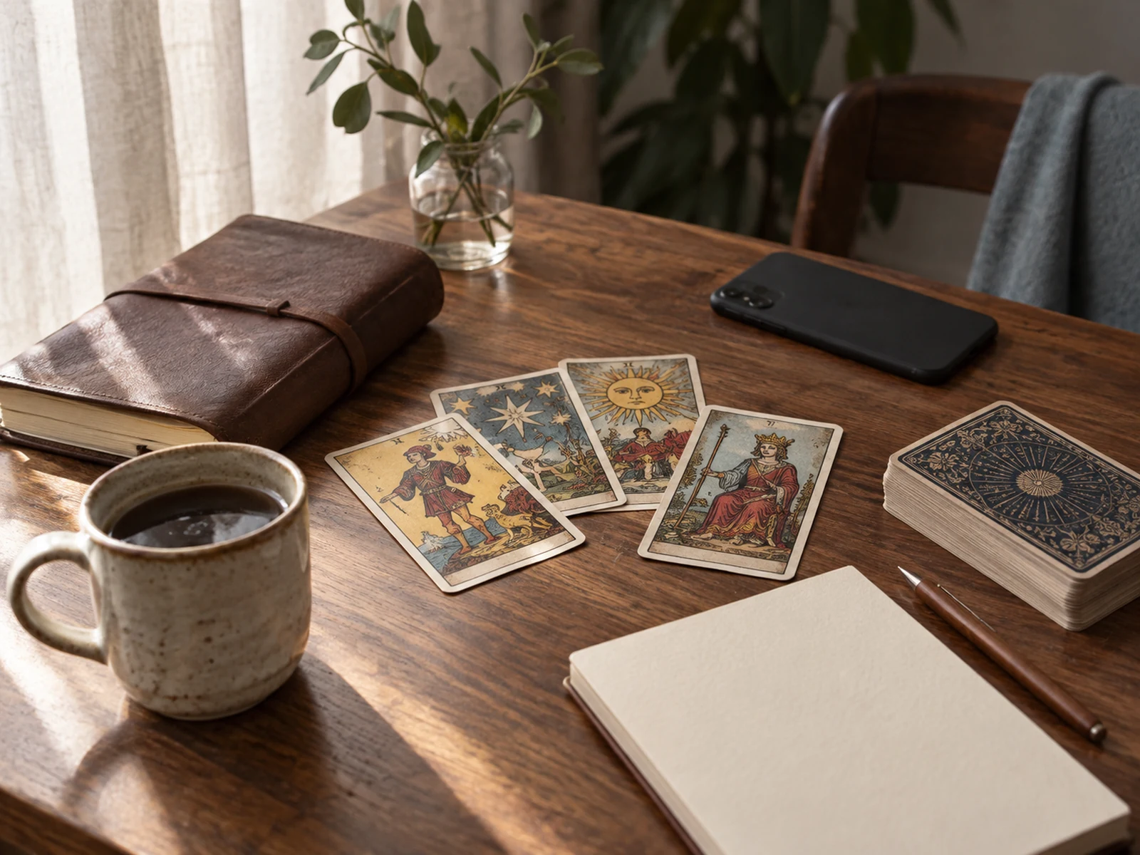 Escena de lectura de tarot para la guía online de Huánuco