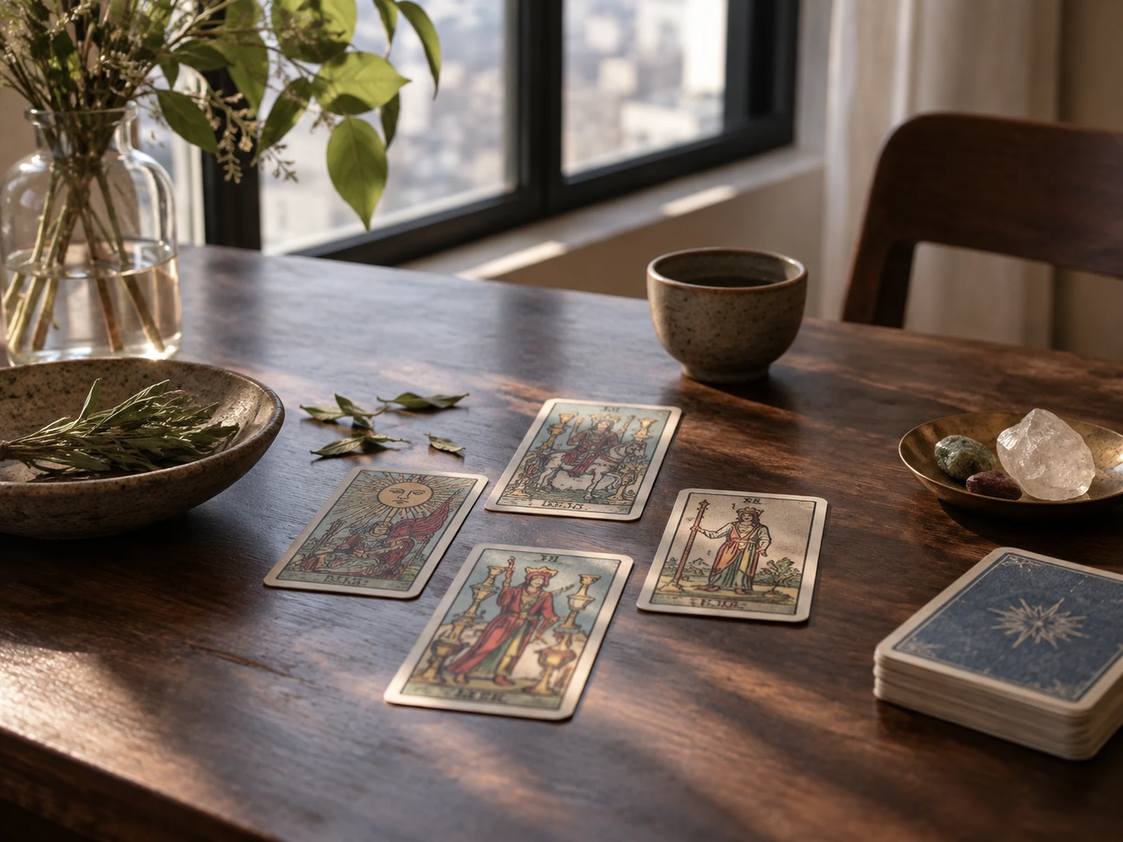Escena de lectura de tarot para la guía online de Lima